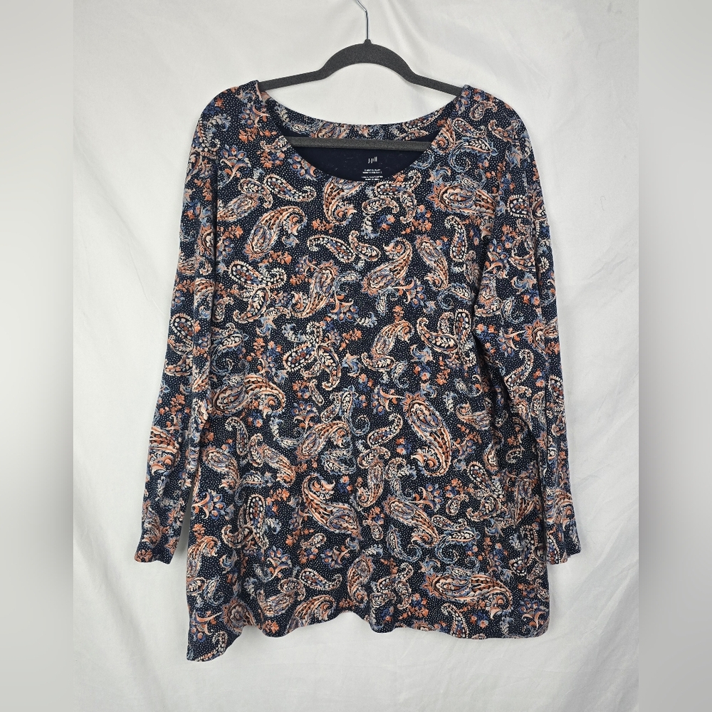J. Jill Simply Supima Scoop Neck Tunic Paisley Boxy Comfy Top sz XL